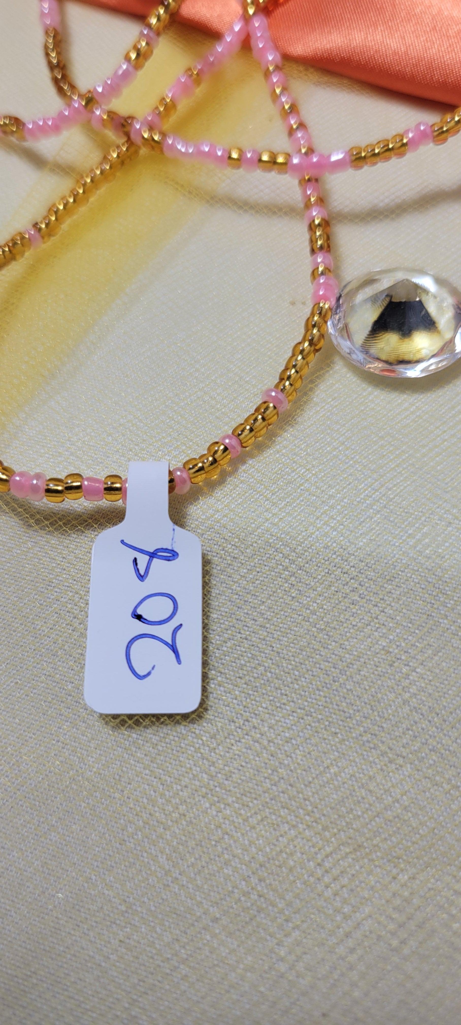 Baby Pink and Gold Shiny Waist Beads - Beads of Africa