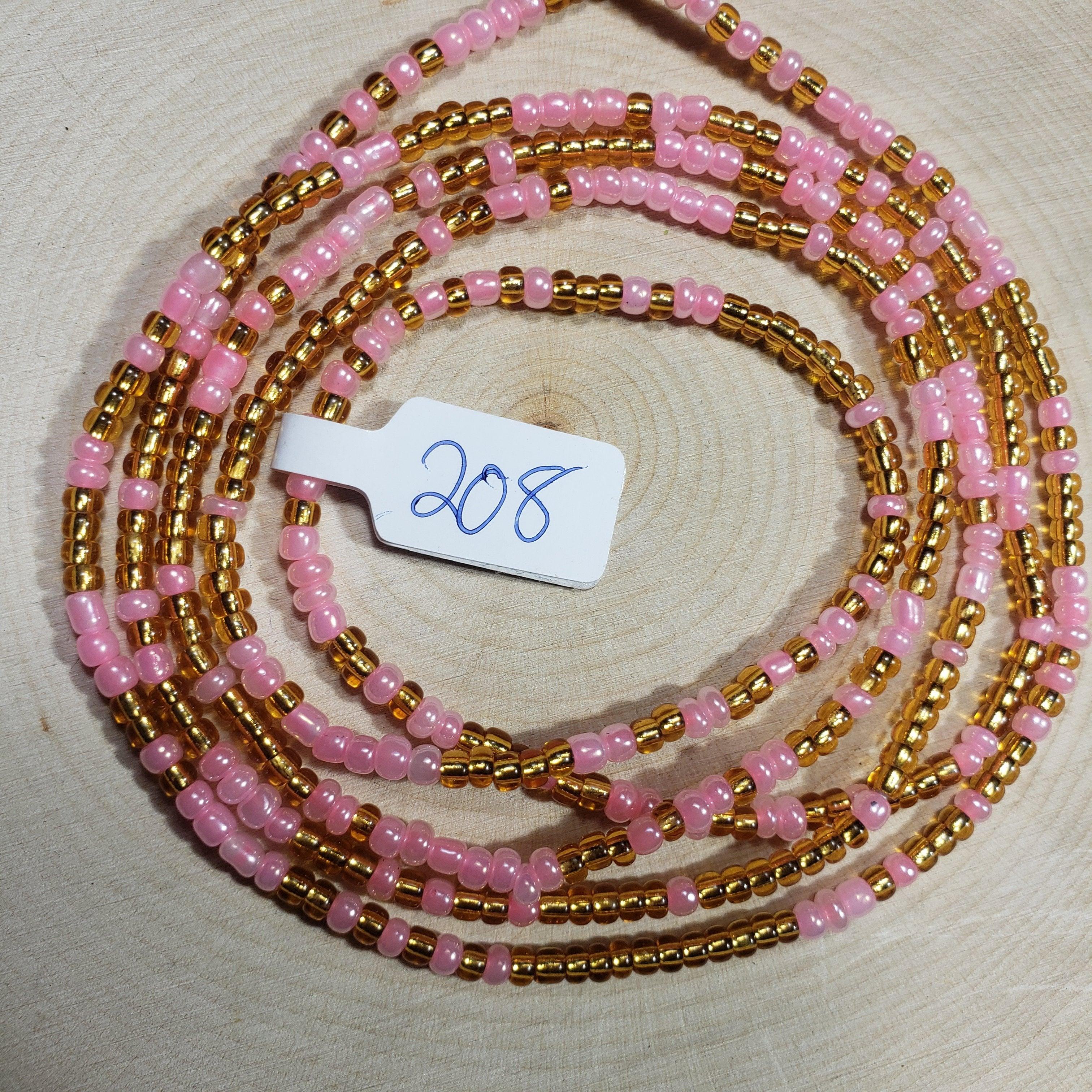 Baby Pink and Gold Shiny Waist Beads - Beads of Africa