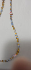 Clear Blue and Gold Waist Beads with Round Alphabet