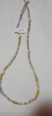 Clear Blue and Gold Waist Beads with Round Alphabet