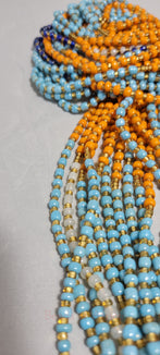 Round Blue, Orange and Gold  Waist Beads