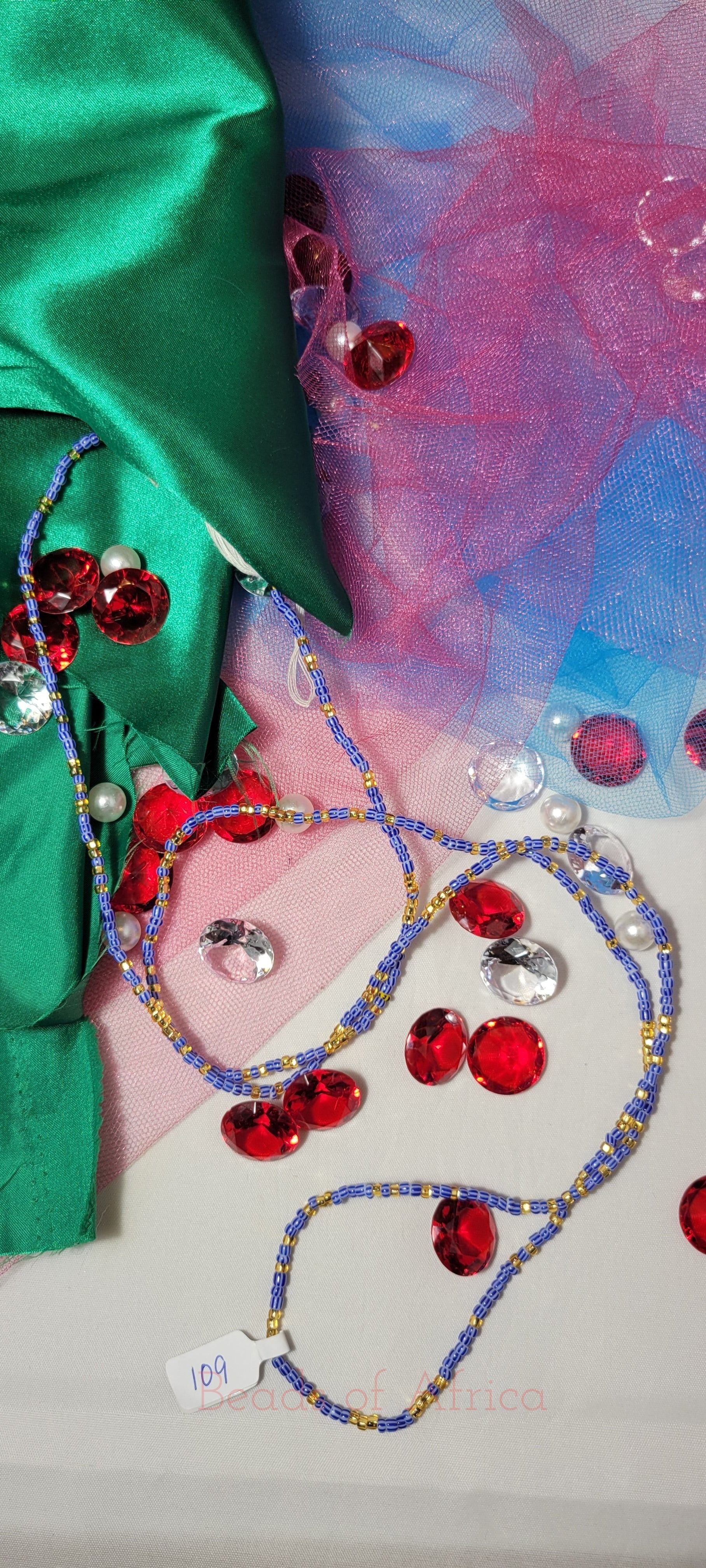 Blue Stripes with Gold Waist Beads