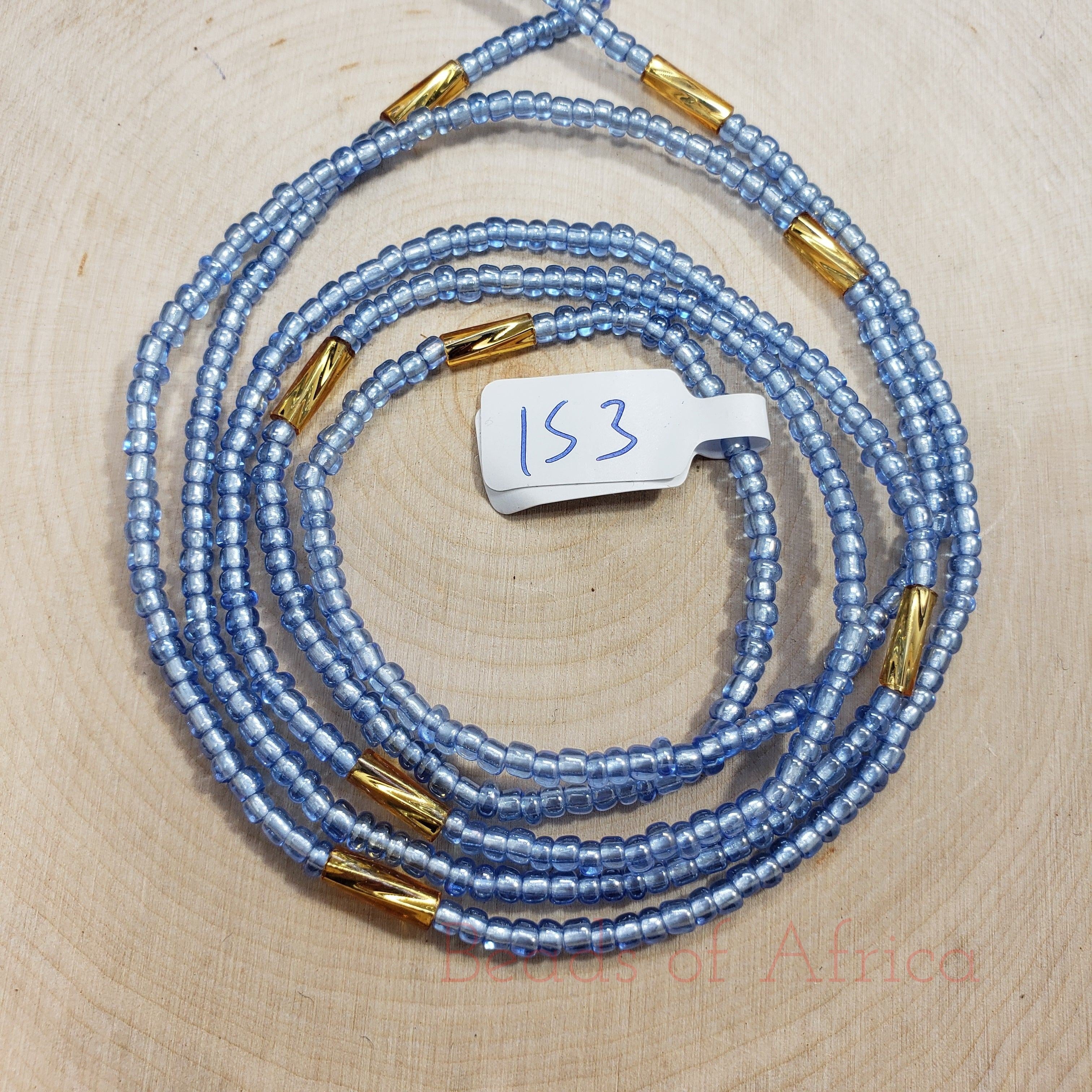 Blue and Tubular Gold Shiny Waist Beads