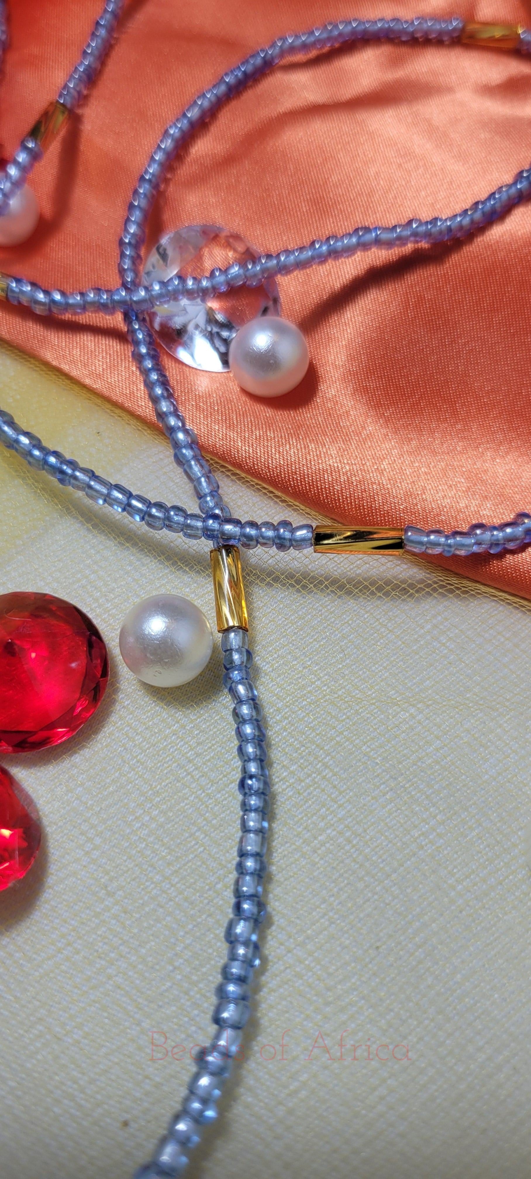 Blue and Tubular Gold Shiny Waist Beads