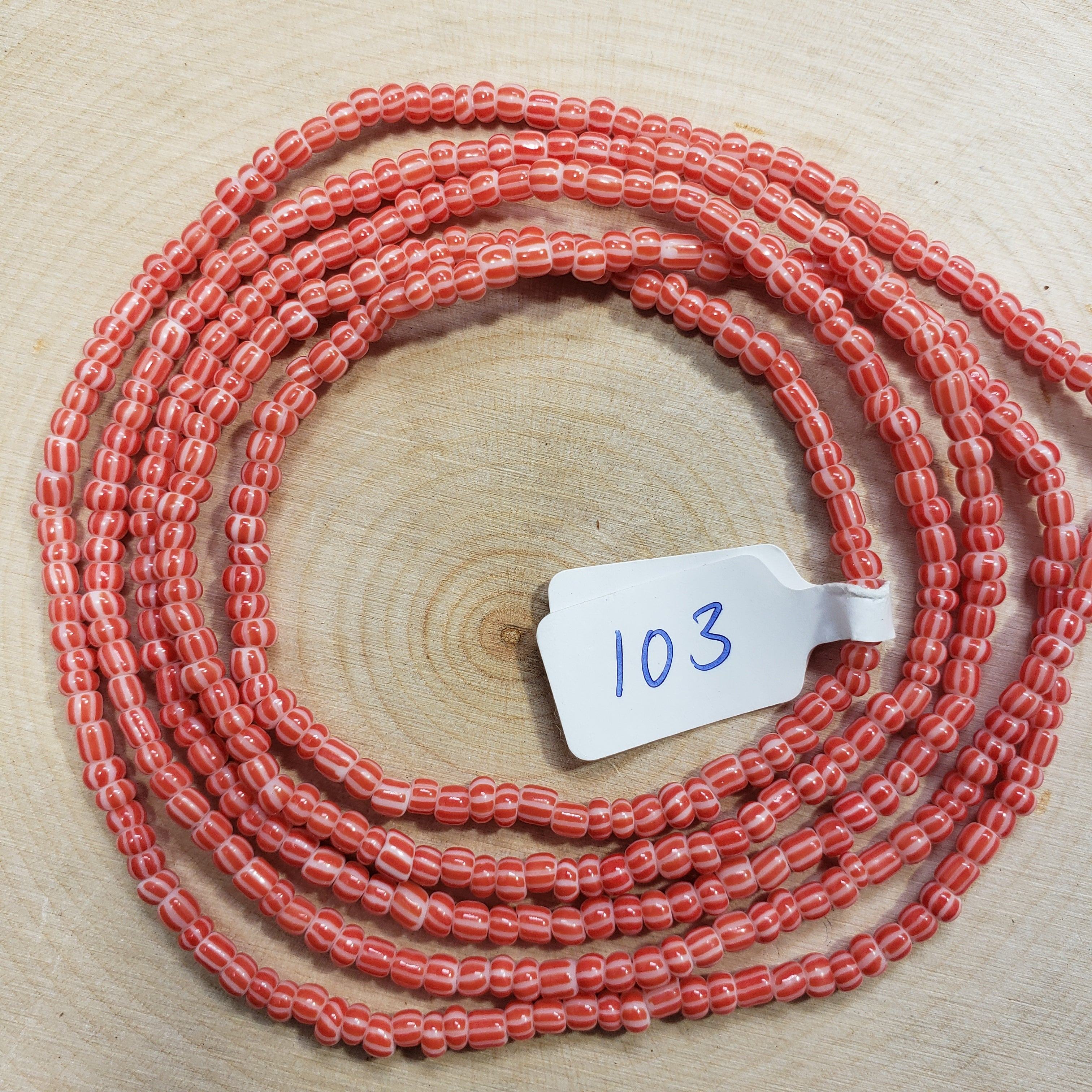 Chili Red and White Stripe Waist Beads