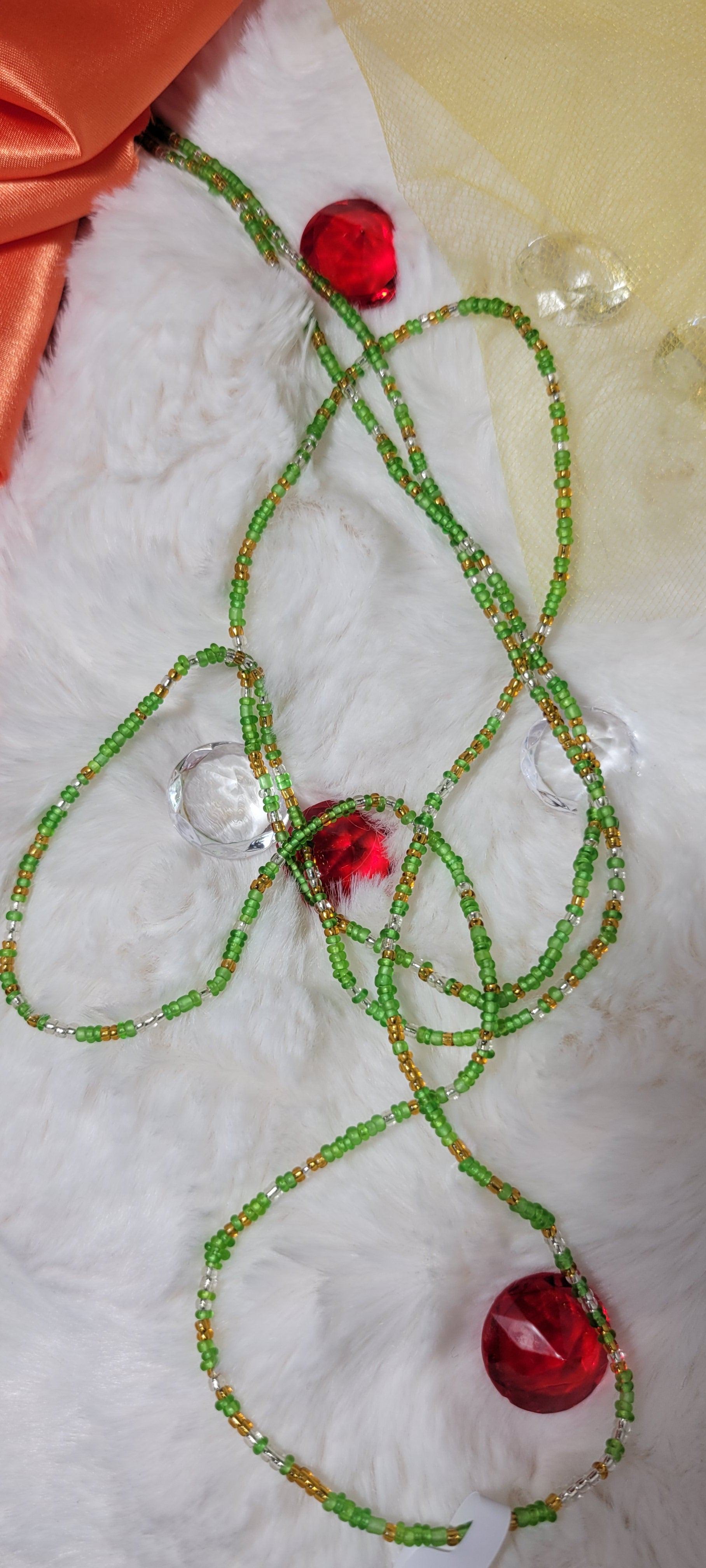 Clear Green and Shiny Gold Waist Beads