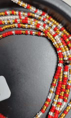 Red, Gold & Clear Waist Beads - Beads Of Africa