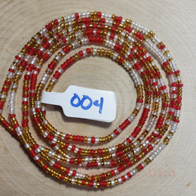Clear Red and Opaque Skinny Gold Waist Beads