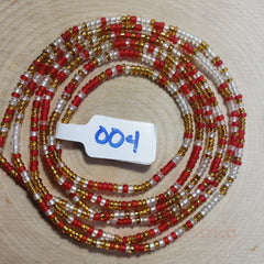 Clear Red and Opaque Skinny Gold Waist Beads