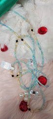 Crystal Baby Blue and Gold Tubular Glow in the Dark Waist Beads