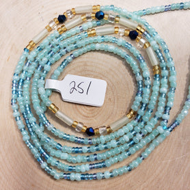 Crystal Baby Blue and Gold Tubular Glow in the Dark Waist Beads