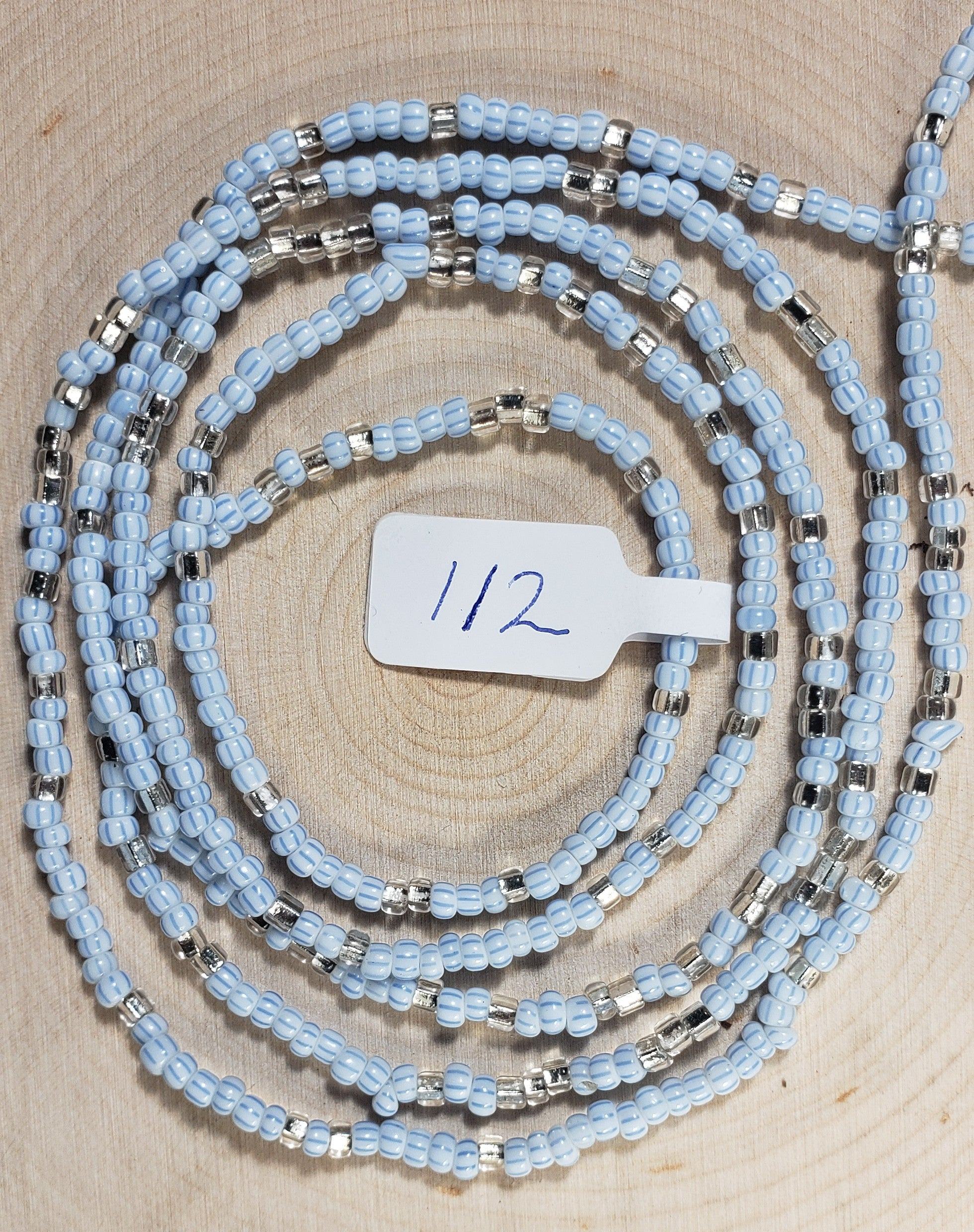 Crystal Clear Light Blue Striped Waist Beads