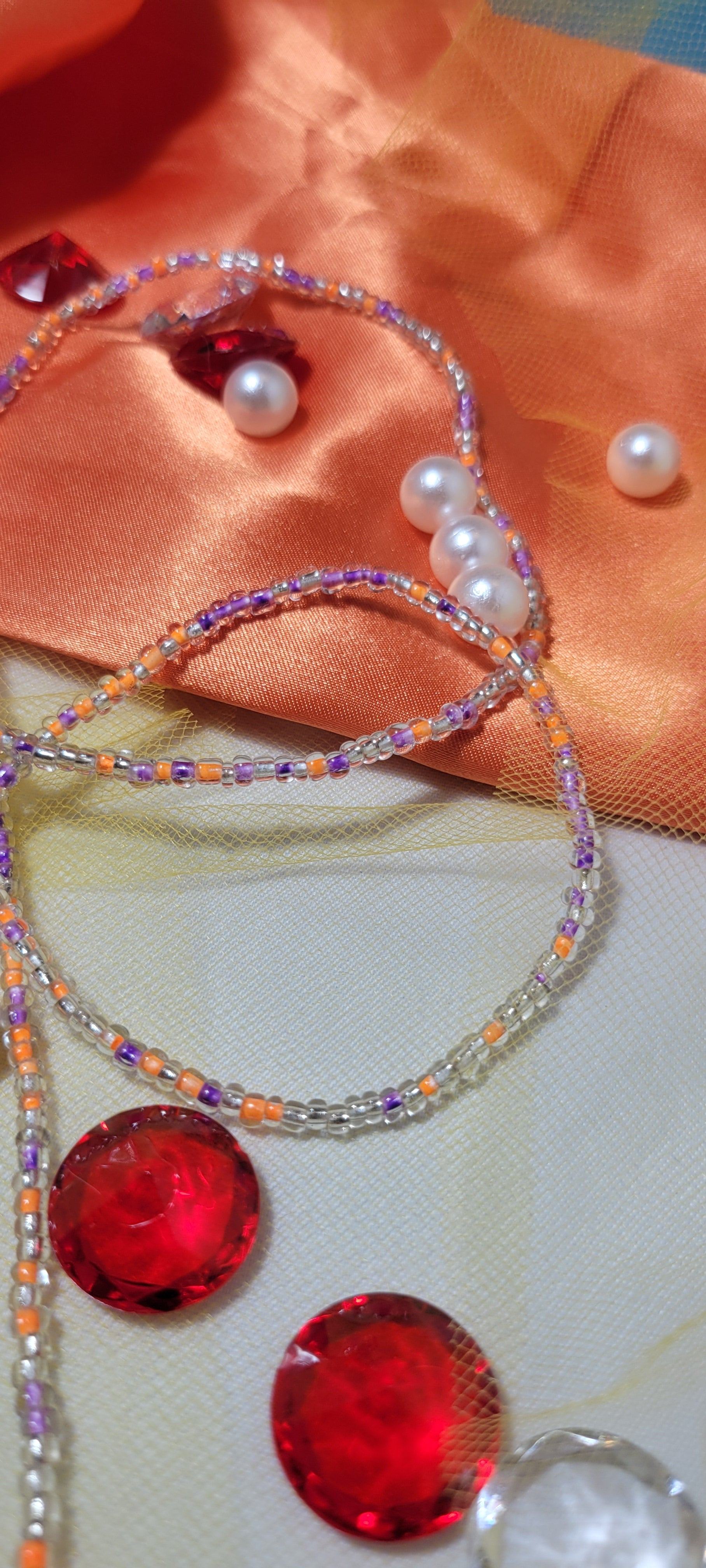 Crystal Clear Purple and Orange Waist Beads