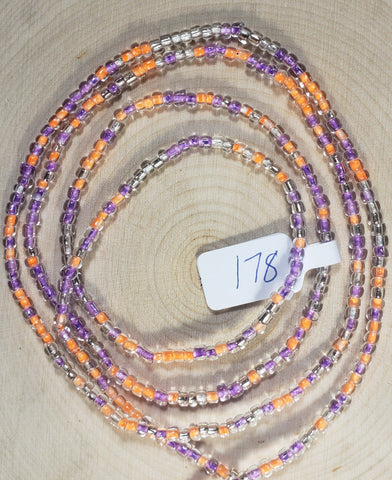 Crystal Clear Purple and Orange Waist Beads