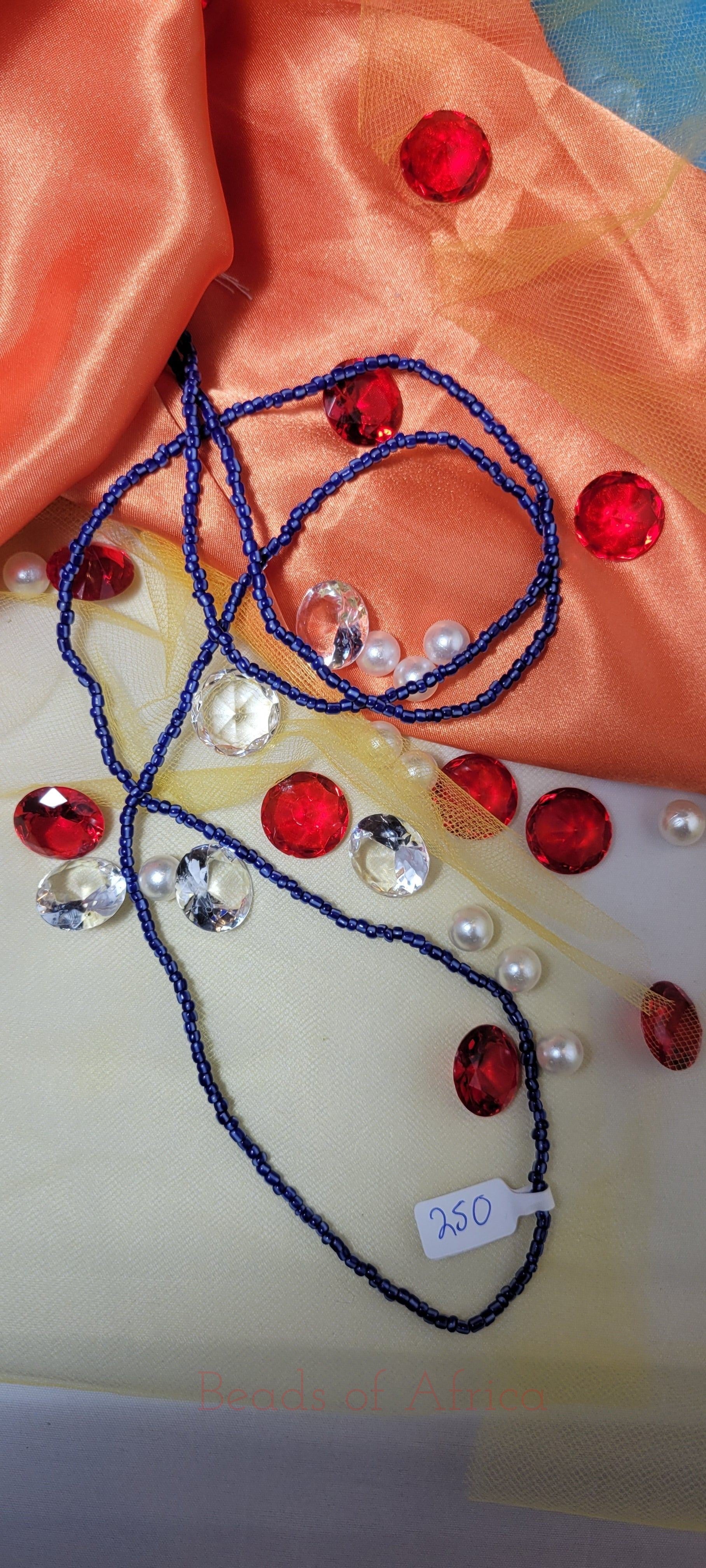 Dark and light Blue Striped Waist Beads