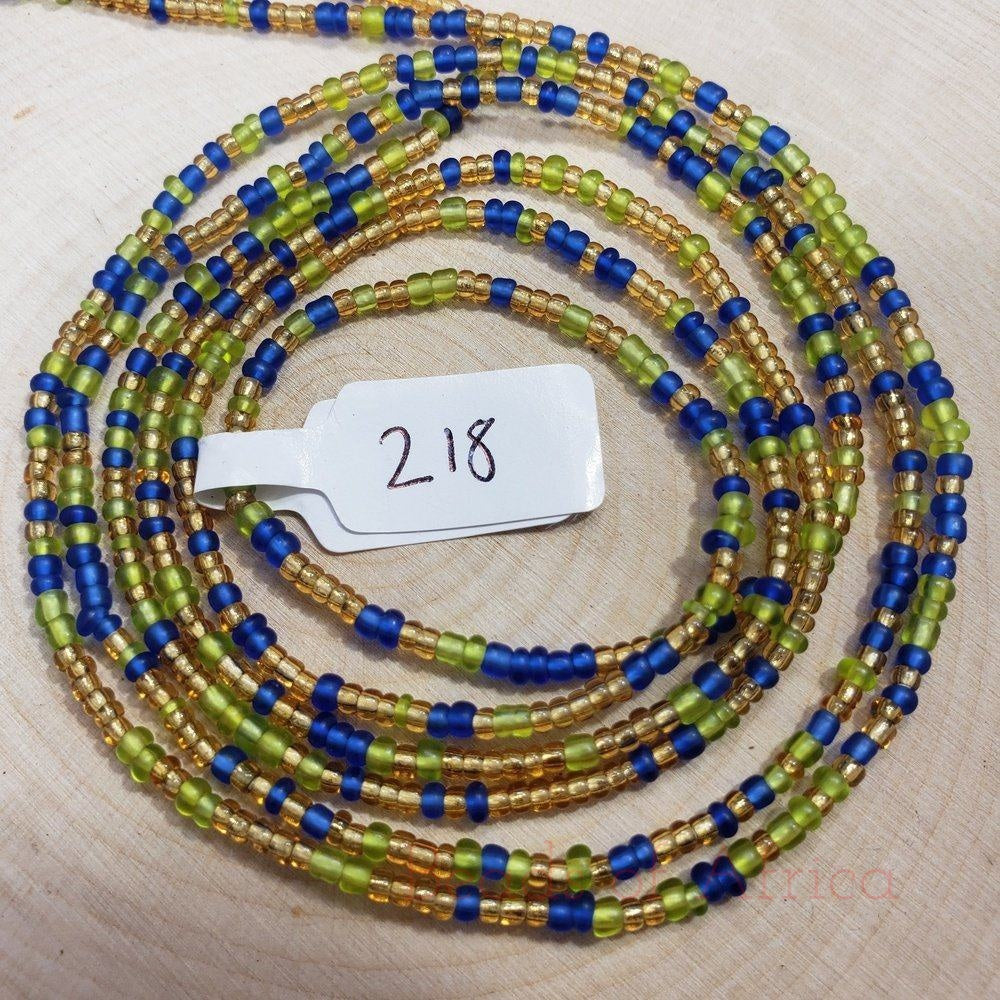 Dark Blue, Lime Green and Opaque Shiny Gold Waist Beads