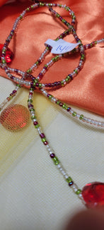 Dark Red, Clear and Shiny Green Waist Beads