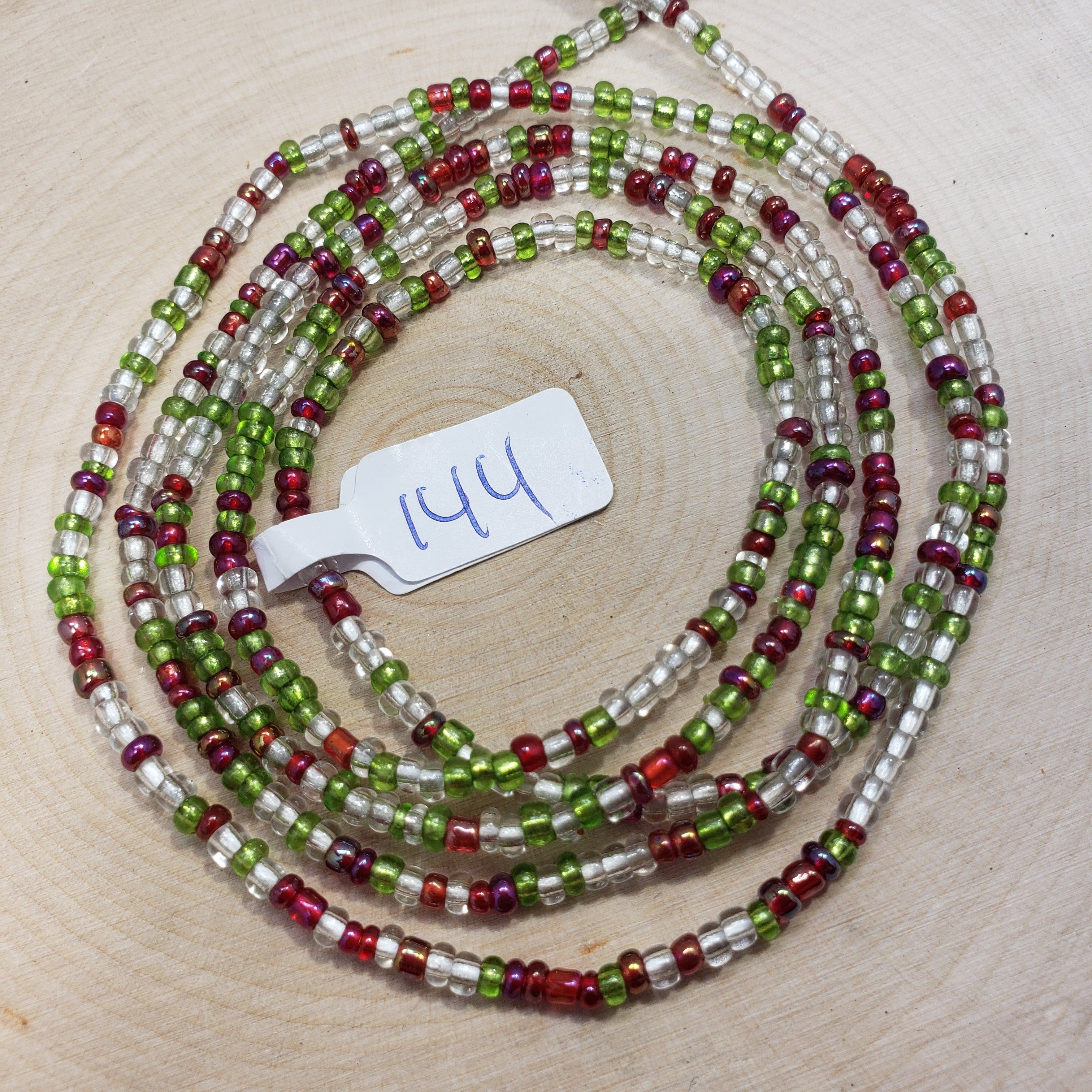 Dark Red, Clear and Shiny Green Waist Beads