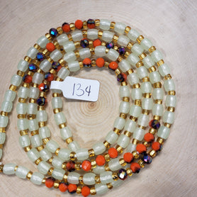 Glow in the Dark Gold and Orange Shiny Black Gems Shaped Round Waist Beads