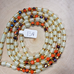 Glow in the Dark Gold and Orange Shiny Black Gems Shaped Round Waist Beads