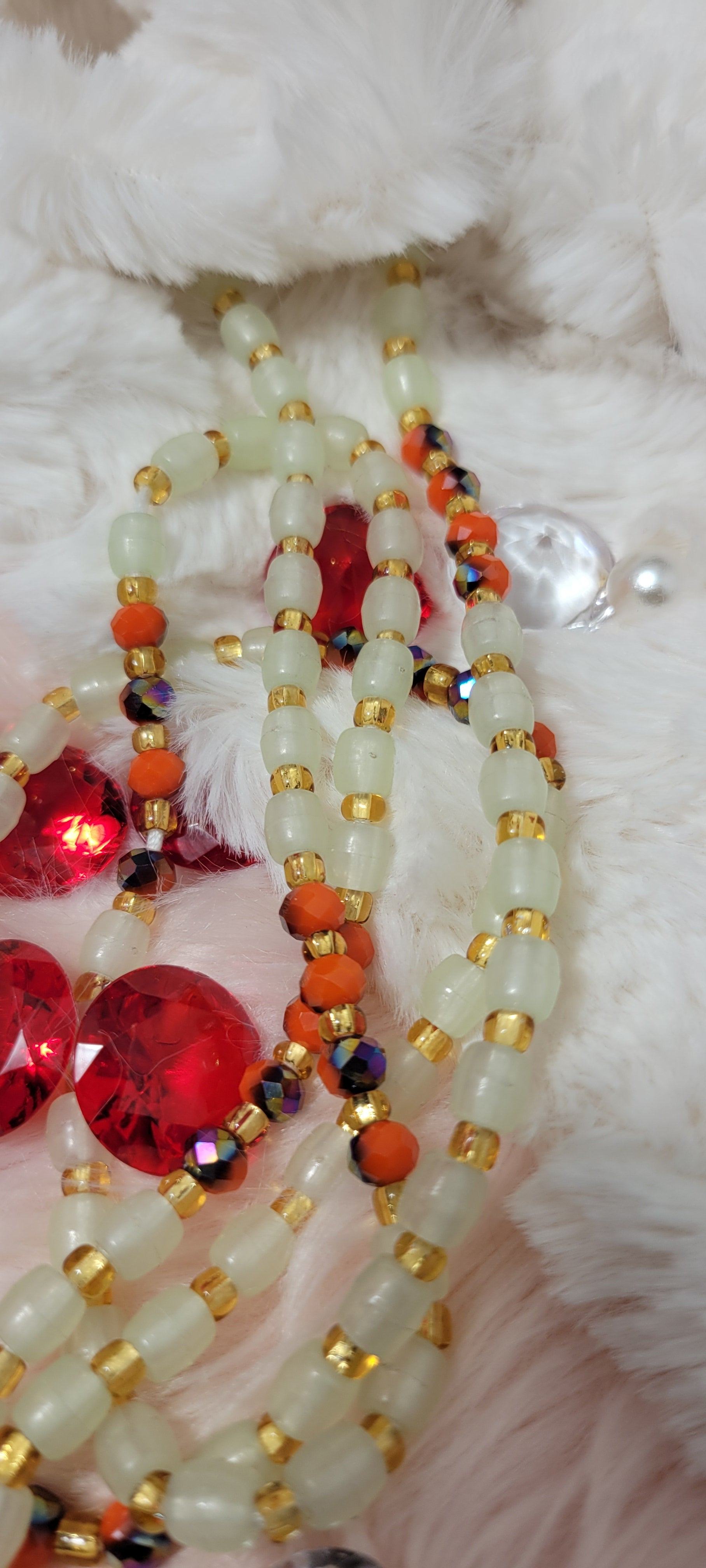 Glow in the Dark Gold and Orange Shiny Black Gems Shaped Round Waist Beads