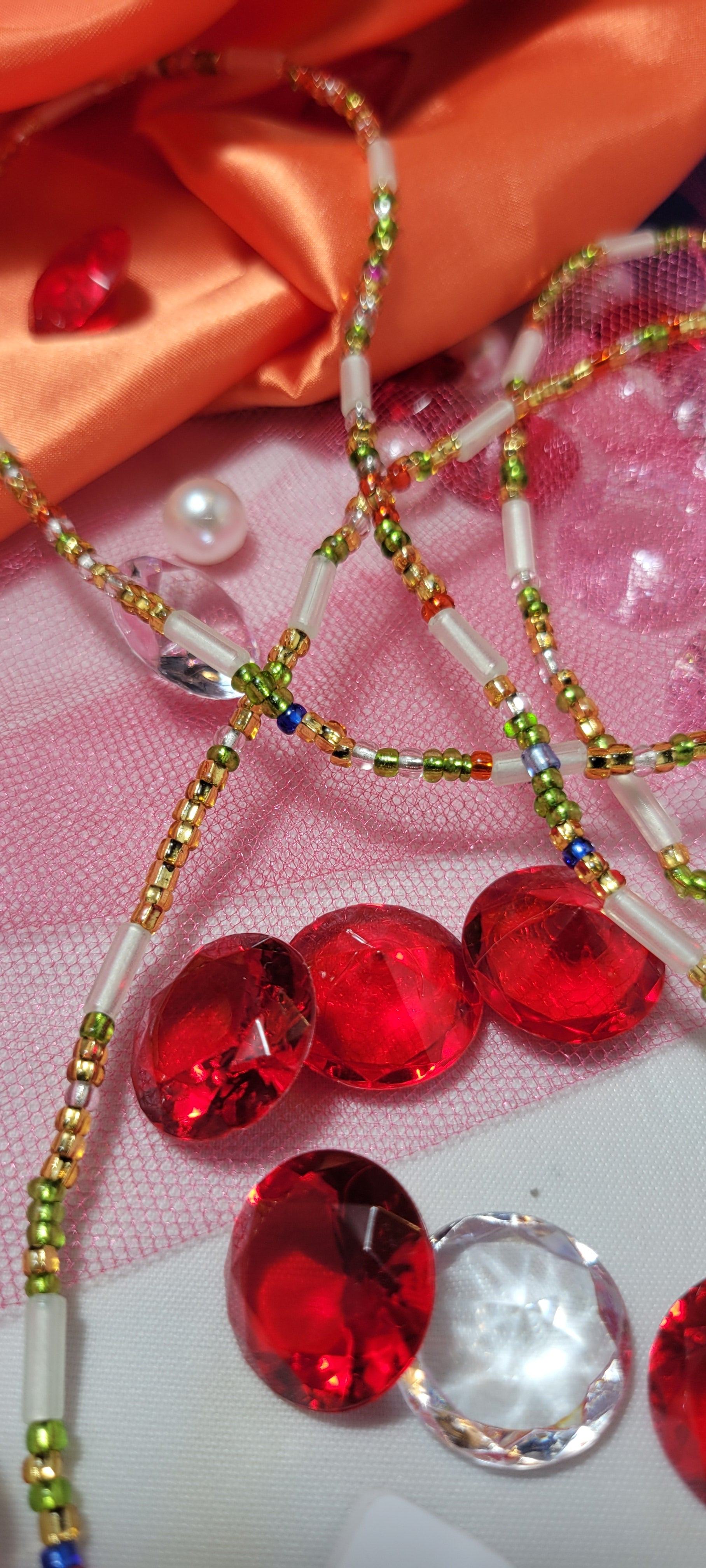 Multicolor With Green Tubular Waist Beads