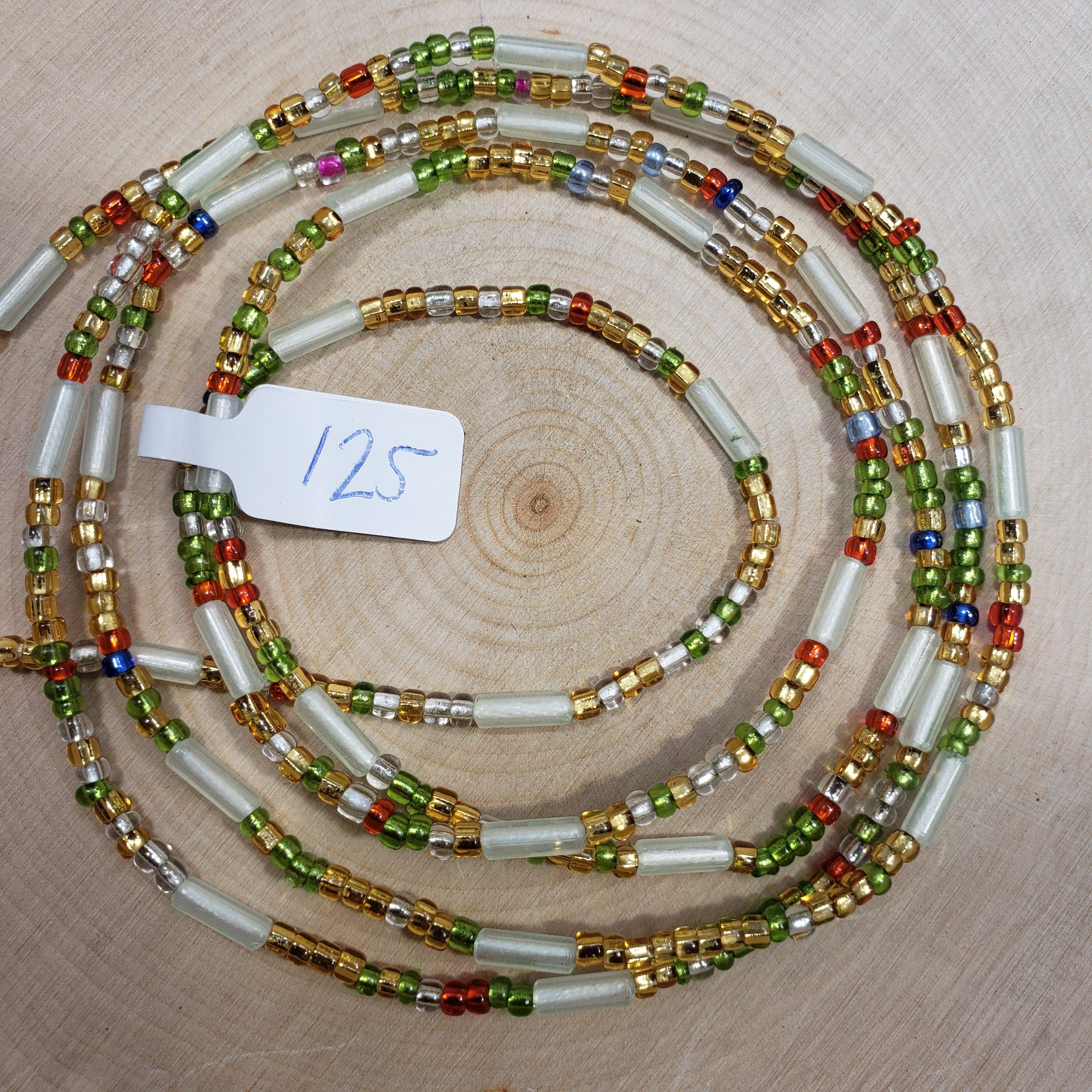 Multicolor With Green Tubular Waist Beads