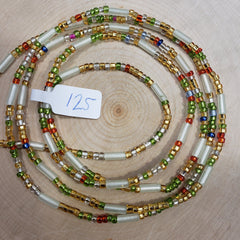 Multicolor With Green Tubular Waist Beads