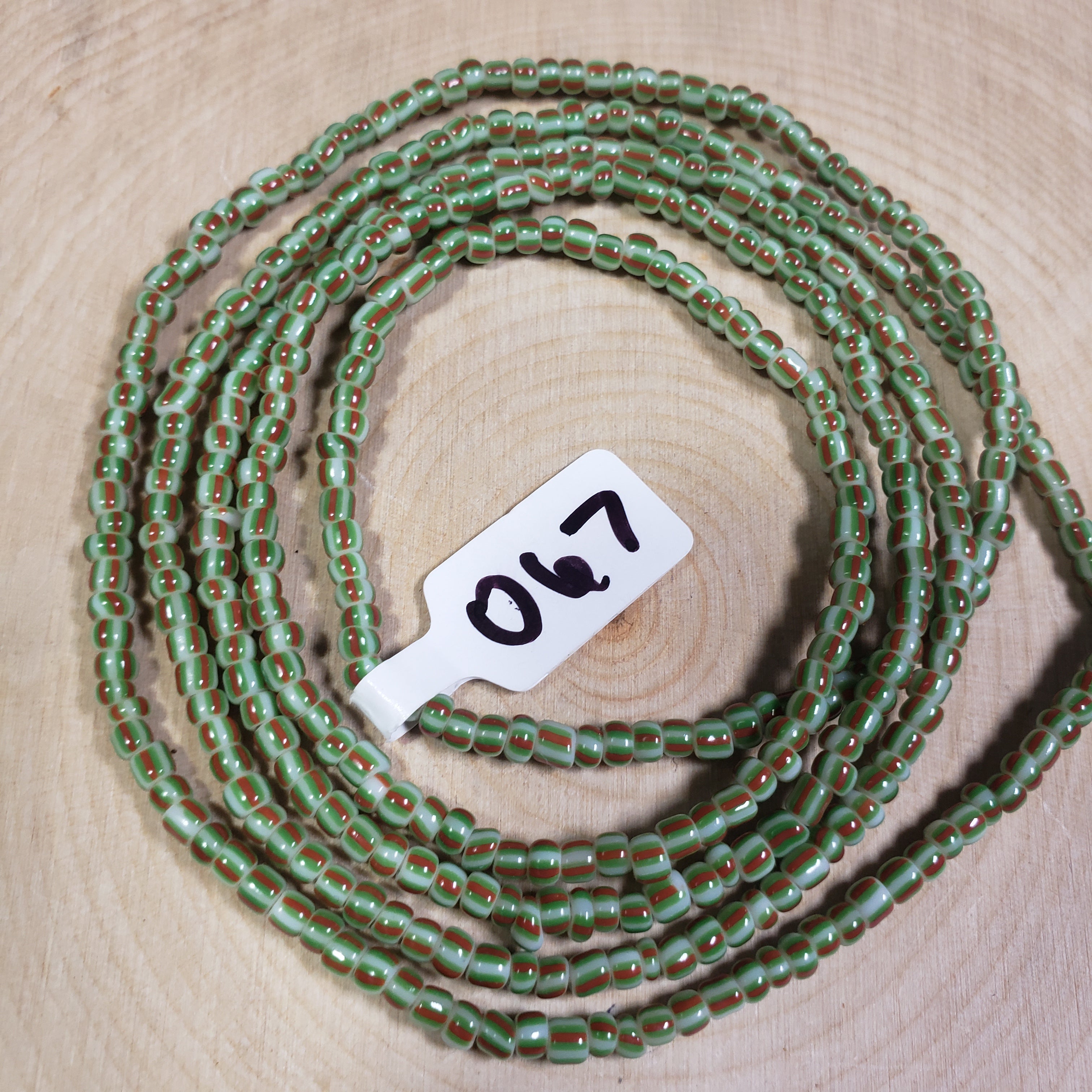 Green and Red Striped Waist Beads
