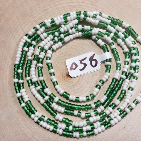 Green and White Round Waist Beads