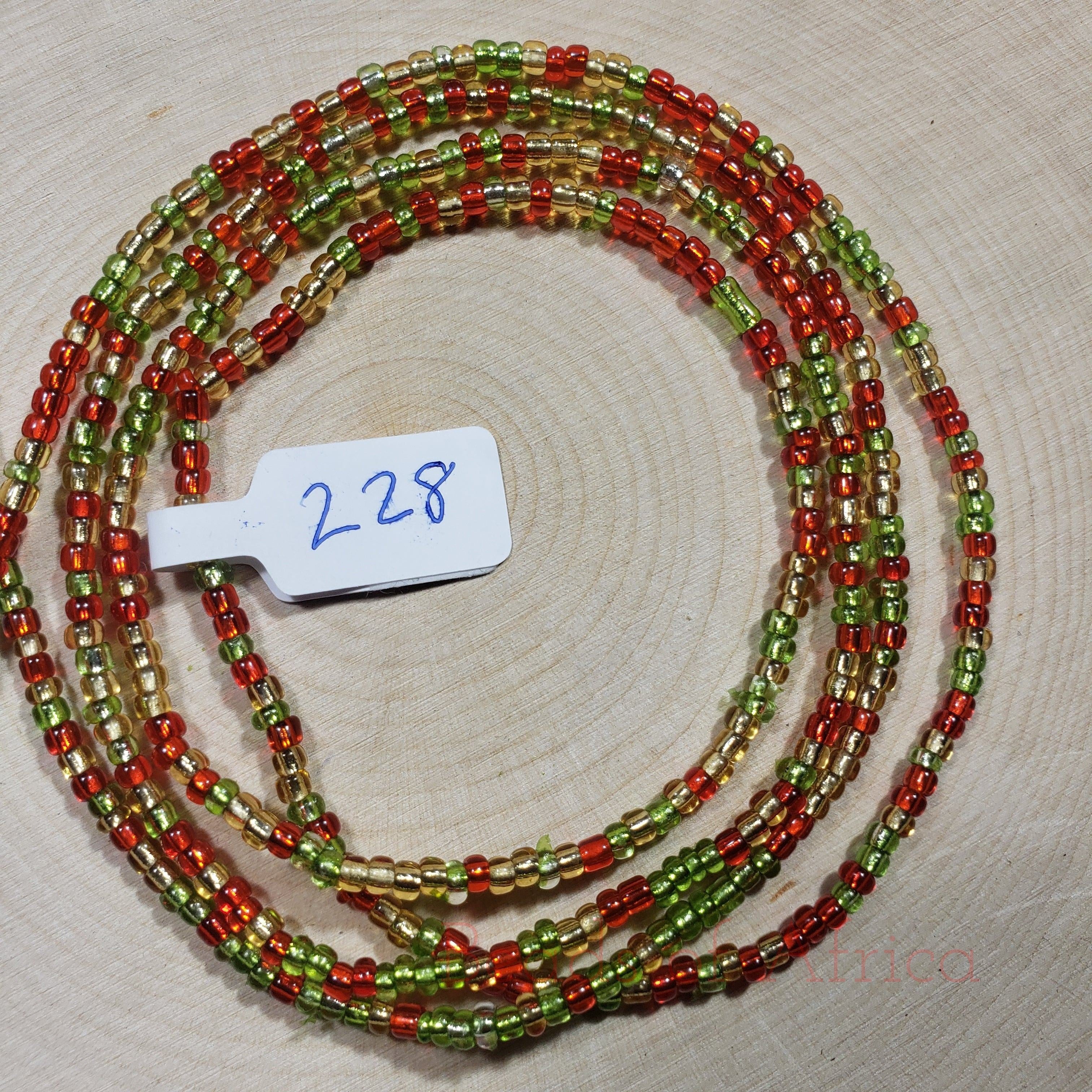 Light Gold Red With Green Shiny Waist Beads