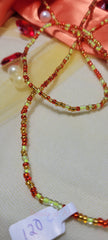 Lime Green, Red, and Gold Waist Beads