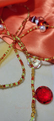 Lime Green, Red, and Gold Waist Beads
