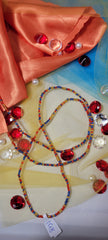 Navy Blue, Red and Gold Waist Beads