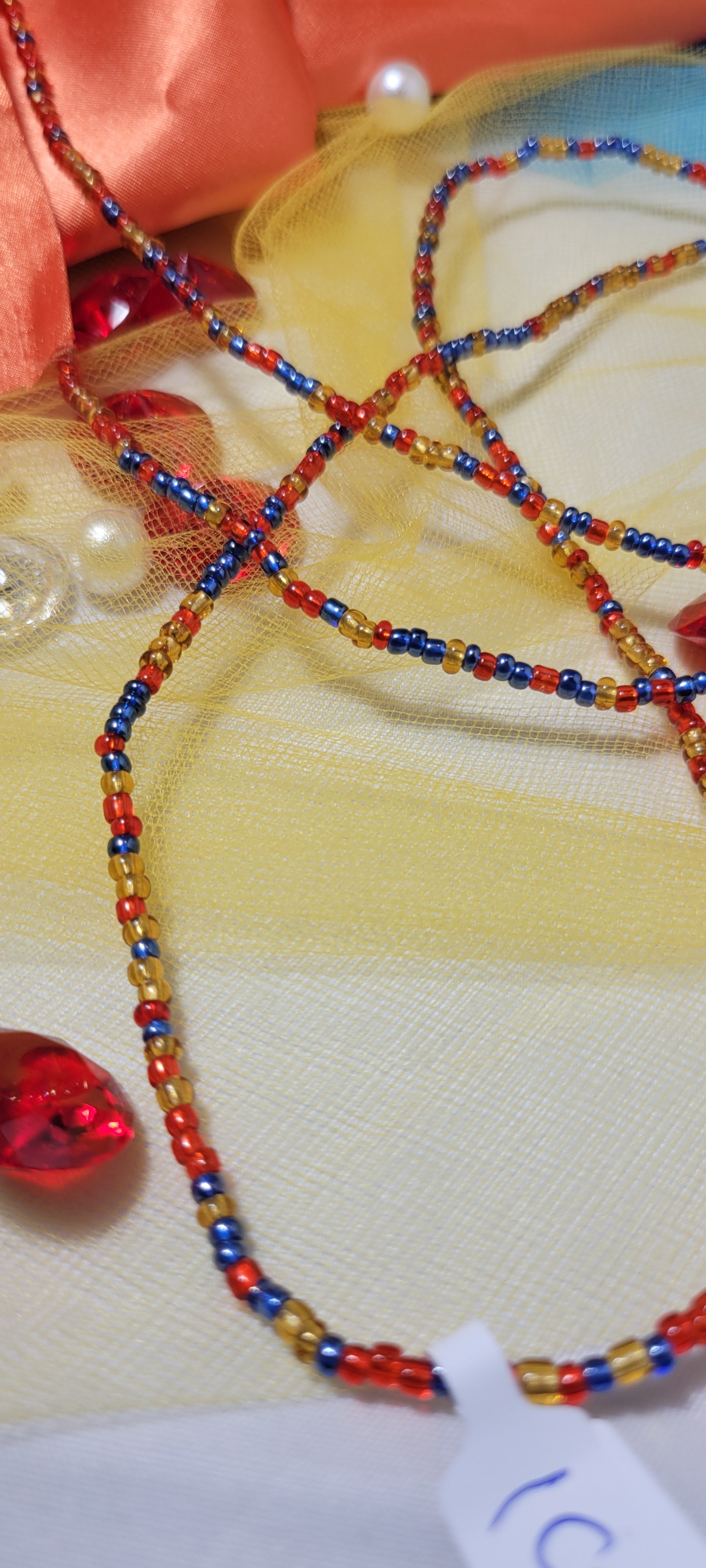 Navy Blue, Red and Gold Waist Beads