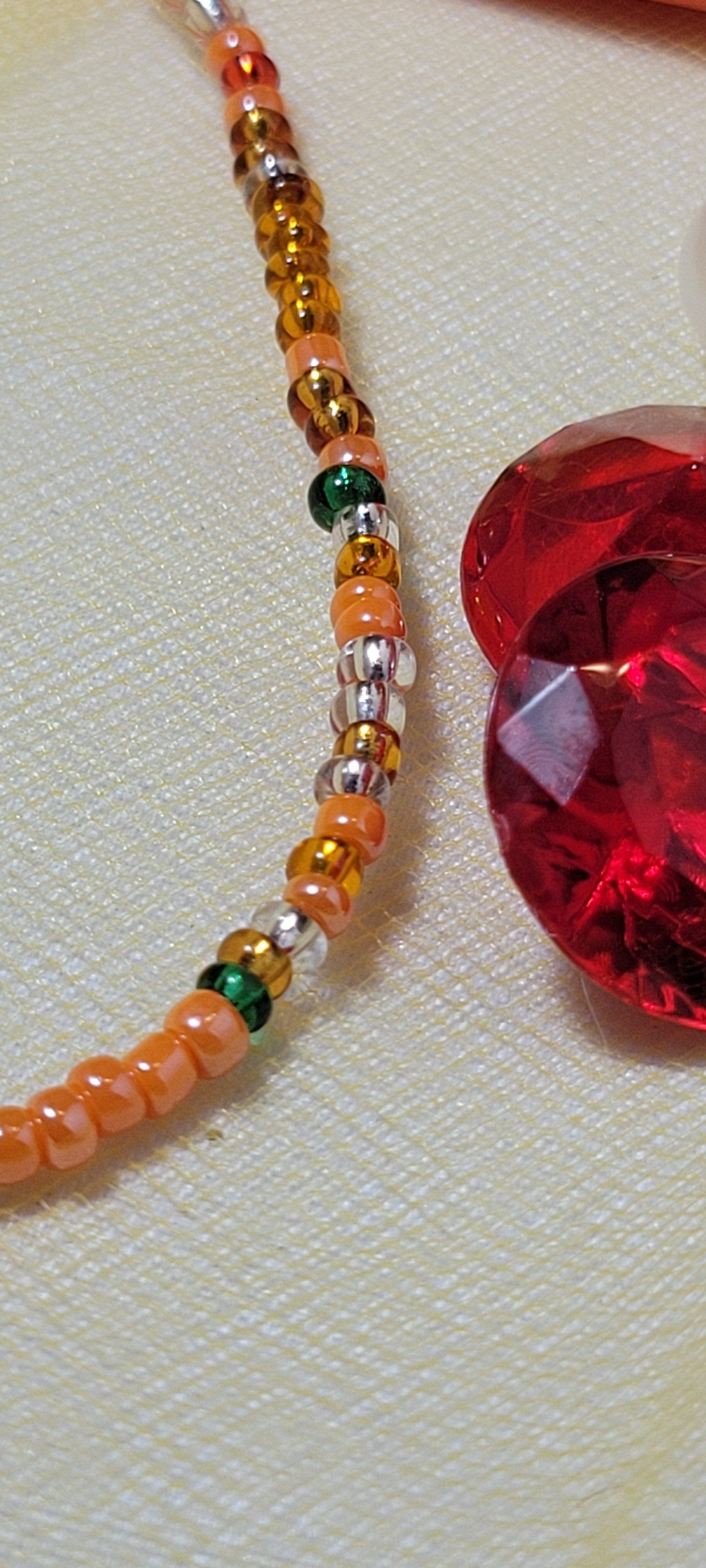 Orange with Crystal Clear Mixed Color Shiny Waist Beads
