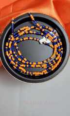 Shiny Orange and Blue Waist Beads - Beads Of Africa