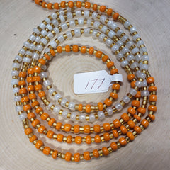 Orange, White and Gold Round Waist Beads