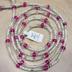 Pink Gem and Clear Tubular Glow in the Dark Waist Beads