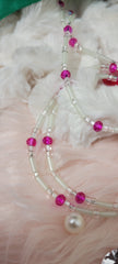 Pink Gem and Clear Tubular Glow in the Dark Waist Beads