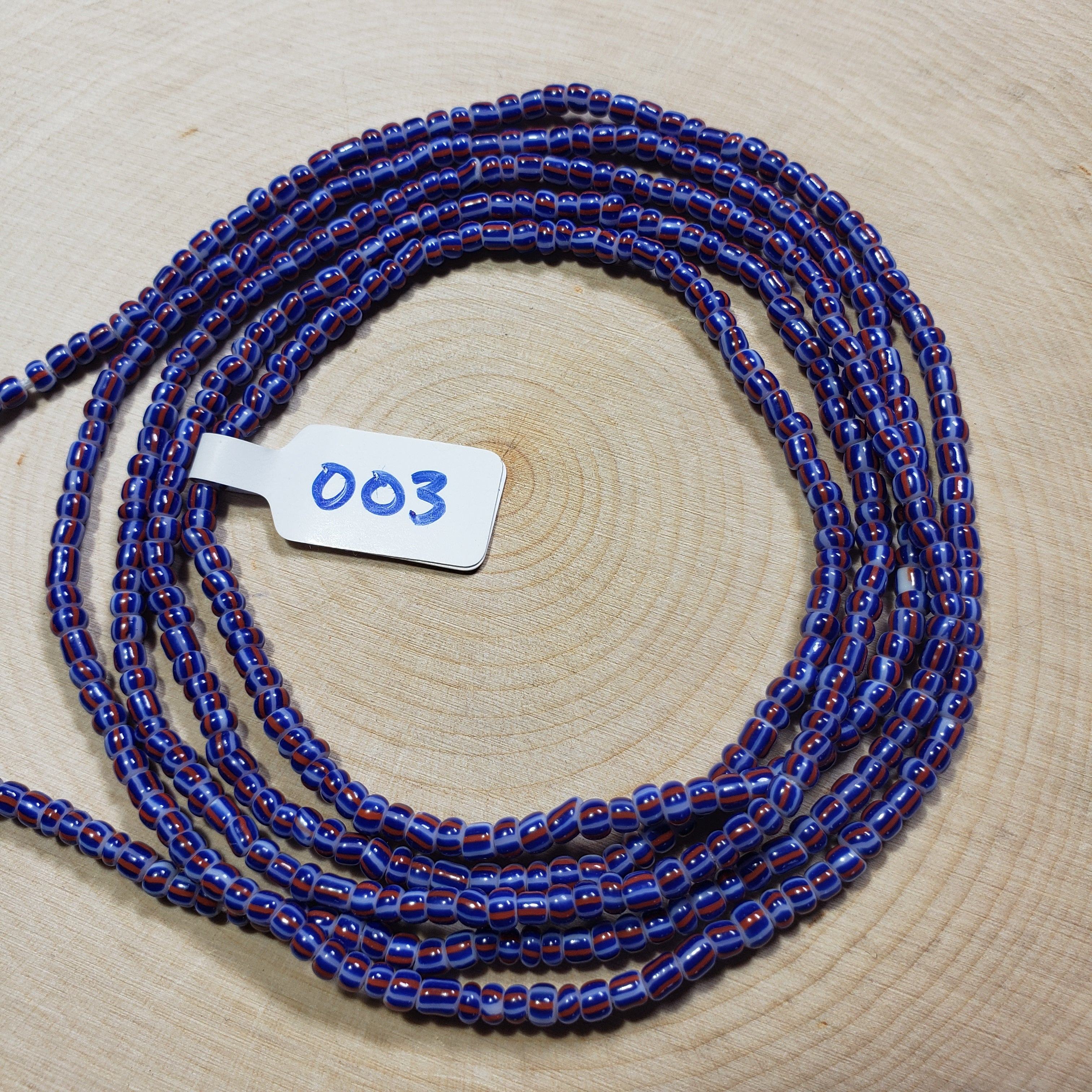 Purple, Red and White Striped Waist Beads