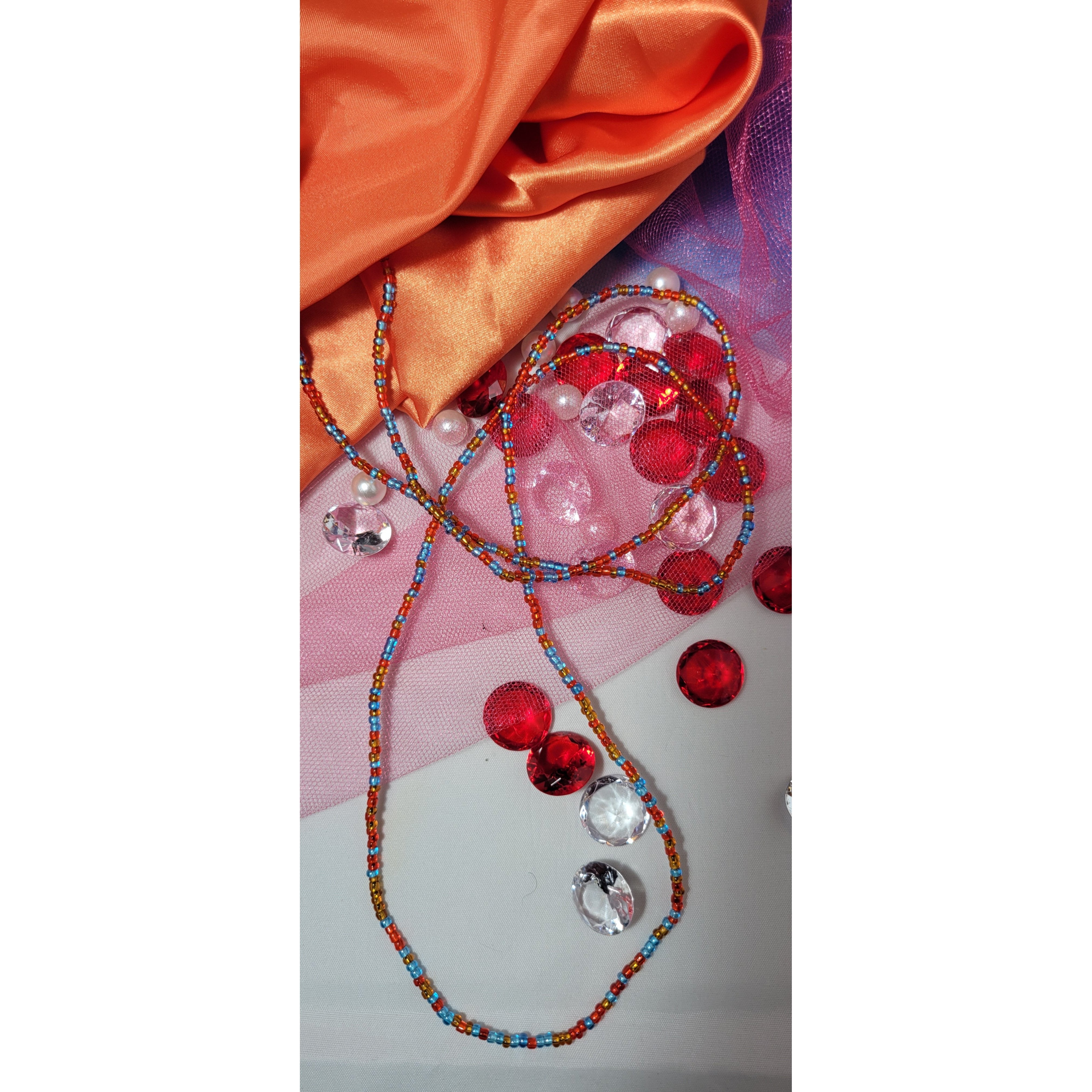 Red, Blue and Gold Shiny Waist Beads