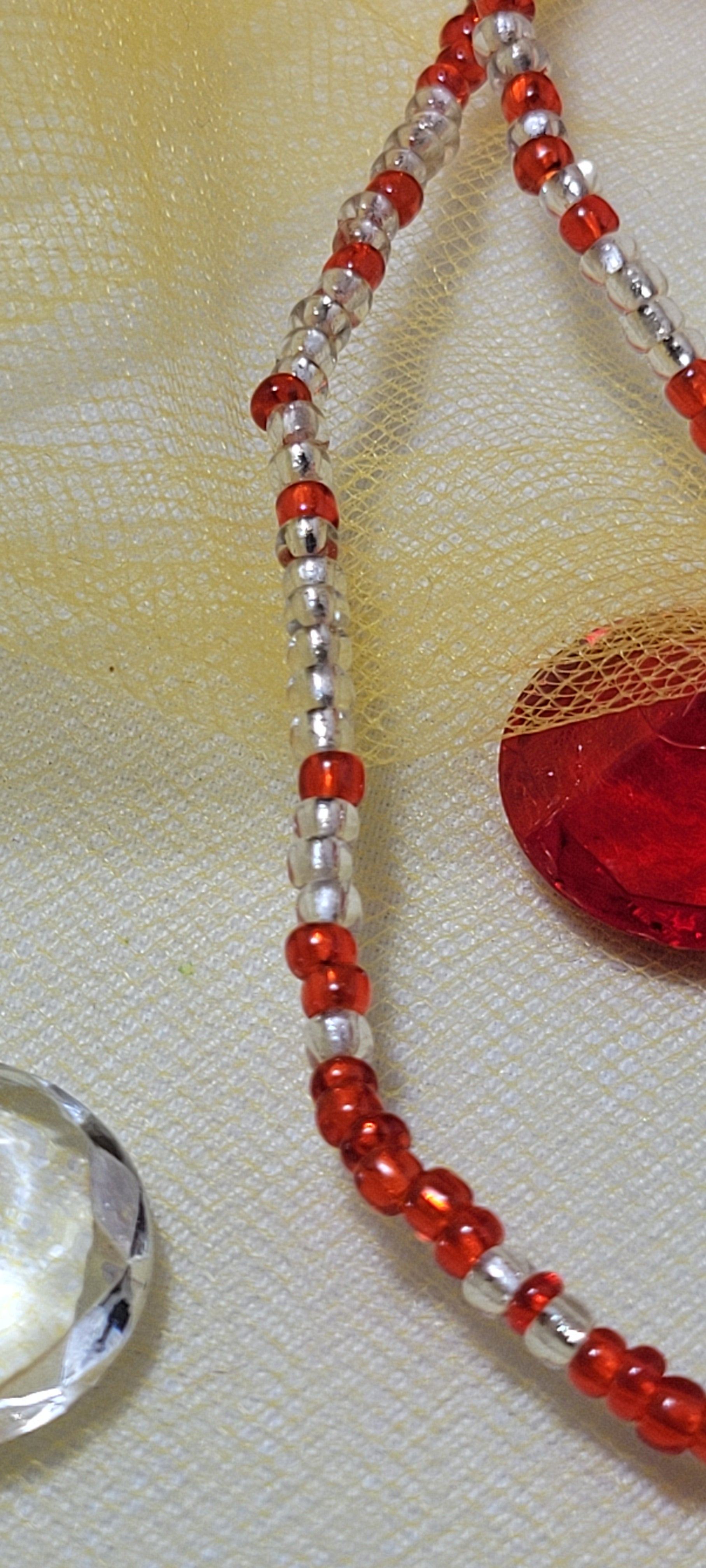 Red and Crystal Clear Waist Beads
