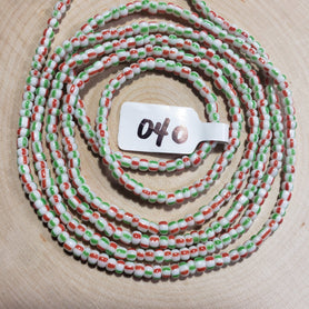 Red, Green and White Stripe Waist Beads