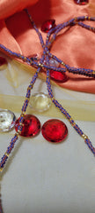 Red, White and Blue Stripe with Crystal Gold Waist Beads