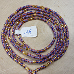 Red, White and Blue Stripe with Crystal Gold Waist Beads