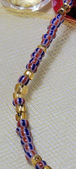 Red, White and Blue Stripe with Crystal Gold Waist Beads