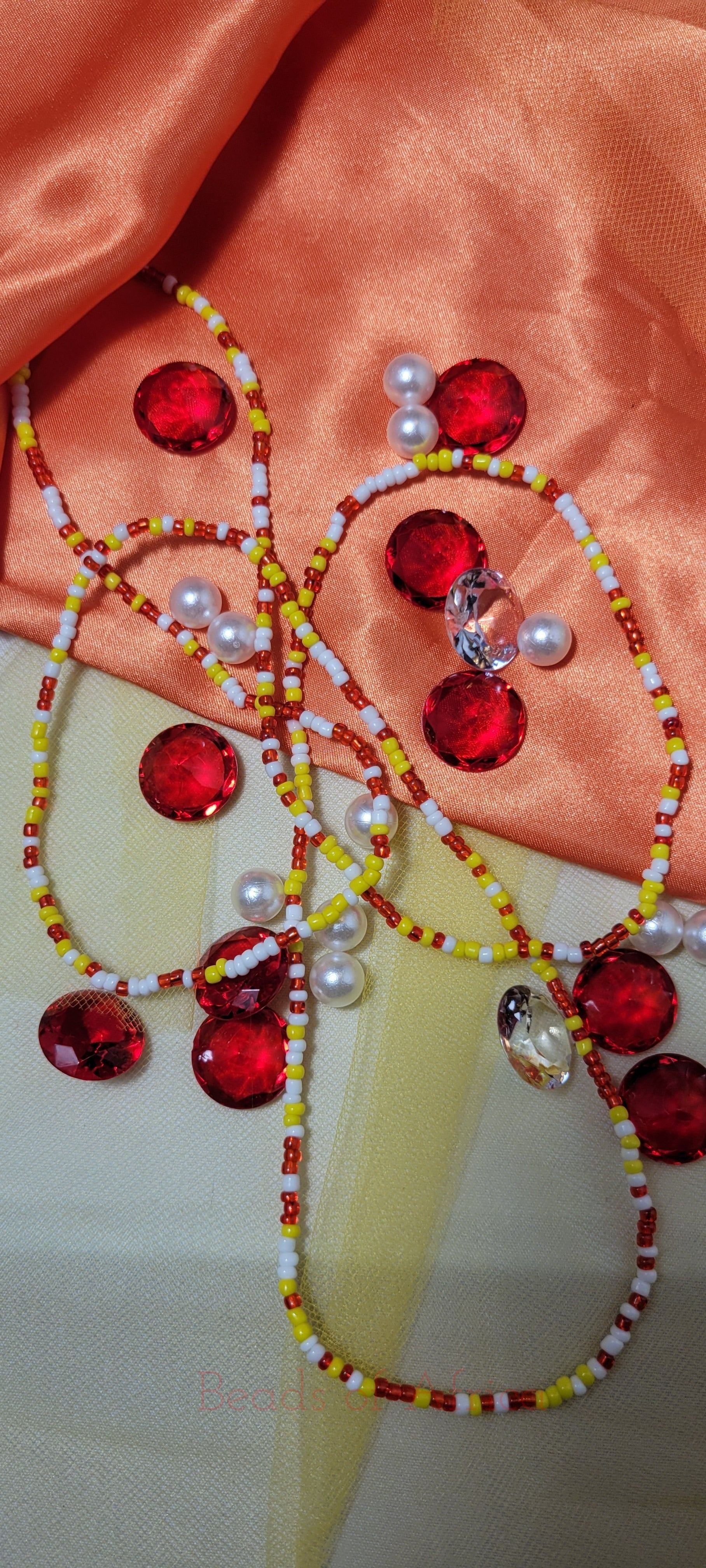 Red, Yellow and White Waist Beads