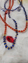 Round Blue, Red and Gold Waist Beads