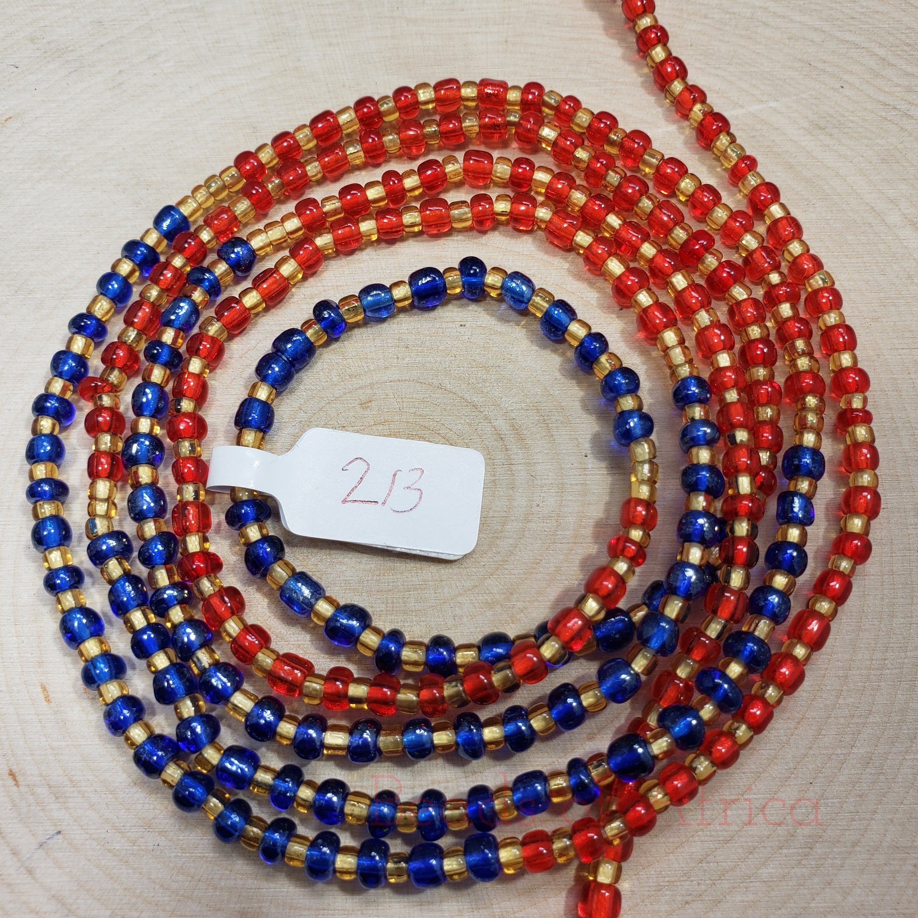 Round Blue, Red and Gold Waist Beads